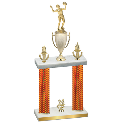 Double Orange Carbon Fiber Year Volleyball Trophy