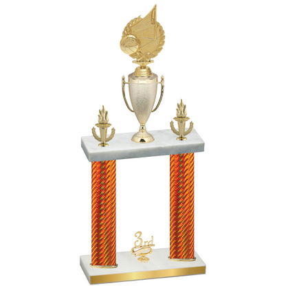 Double Orange Carbon Fiber Third Place Volleyball Trophy