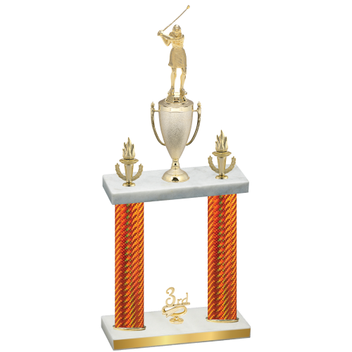 Double Orange Carbon Fiber Third Place Golf Trophy