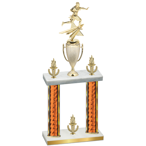 Double Orange Glacier Victory Flag Football Trophy