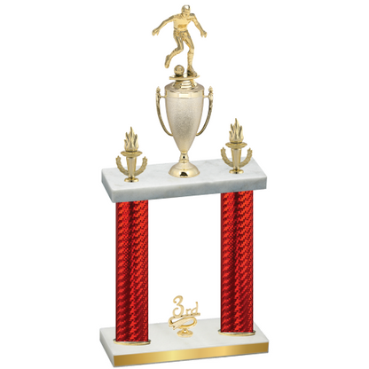 Double Red Carbon Fiber Third Place Soccer Trophy