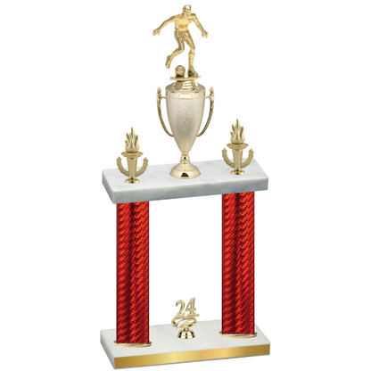 Double Red Carbon Fiber Year Soccer Trophy