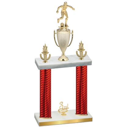 Double Red Carbon Fiber Third Place Soccer Trophy