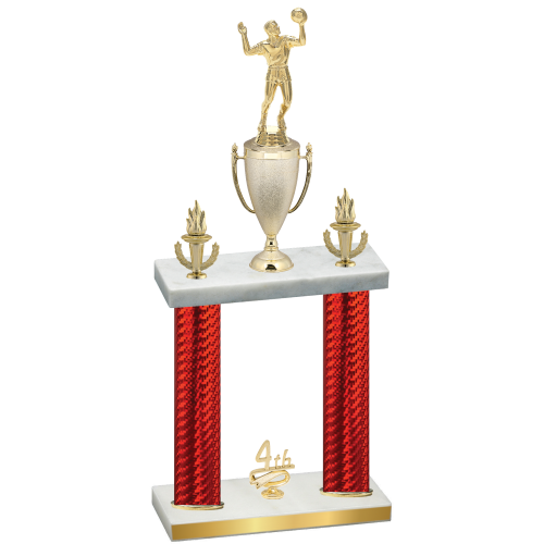 Double Red Carbon Fiber Fourth Place Volleyball Trophy