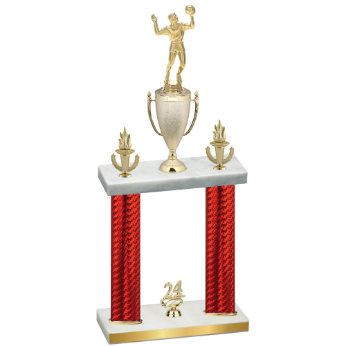 Double Red Carbon Fiber Year Volleyball Trophy