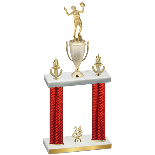 Double Red Carbon Fiber Year Volleyball Trophy