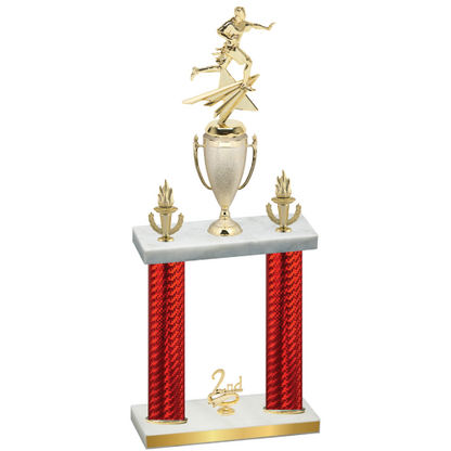Double Red Carbon Fiber Second Place Flag Football Trophy