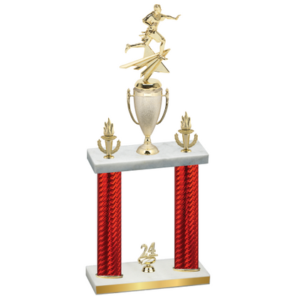 Double Red Carbon Fiber Year Flag Football Trophy