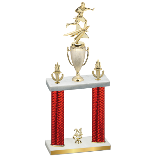 Double Red Carbon Fiber Year Flag Football Trophy