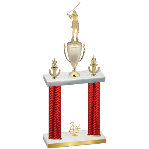 Double Red Carbon Fiber Third Place Golf Trophy
