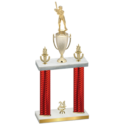 Double Red Carbon Fiber Year Baseball Trophy