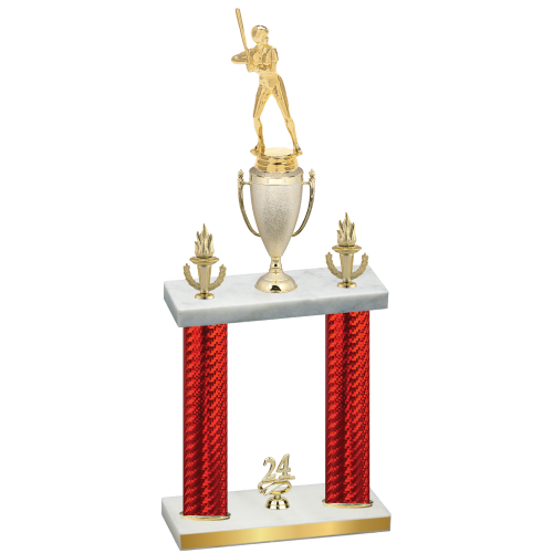 Double Red Carbon Fiber Year Softball Trophy