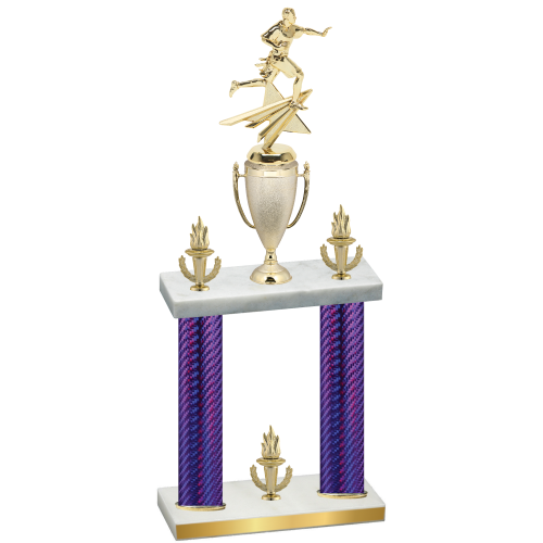 Double Purple Carbon Fiber Victory Flag Football Trophy