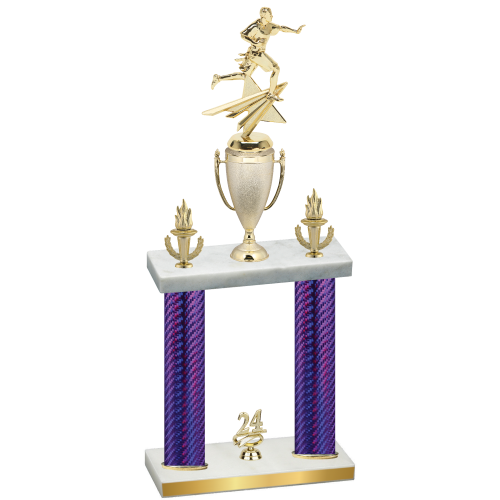Double Purple Carbon Fiber Year Flag Football Trophy