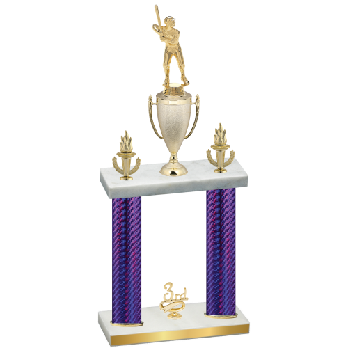 Double Purple Carbon Fiber Third Place Baseball Trophy