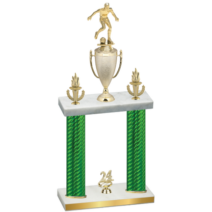 Double Green Carbon Fiber Year Soccer Trophy