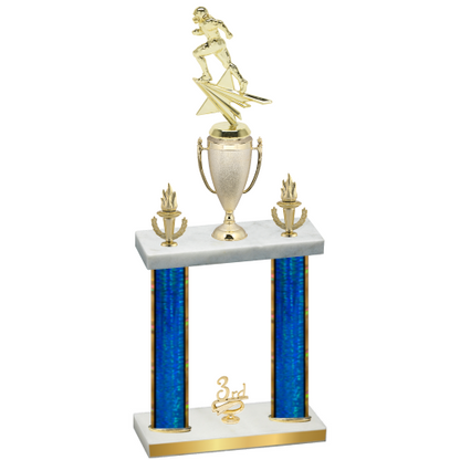 Double Blue Glacier Third Place Football Trophy