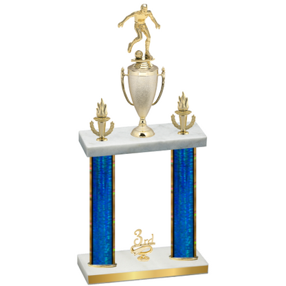 Double Blue Glacier Third Place Soccer Trophy