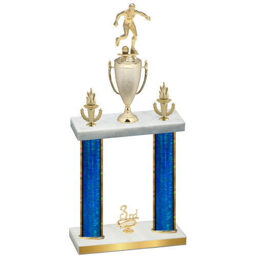 Double Blue Glacier Third Place Soccer Trophy