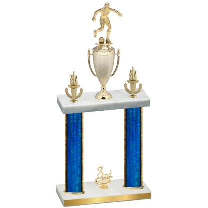 Double Blue Glacier Third Place Soccer Trophy