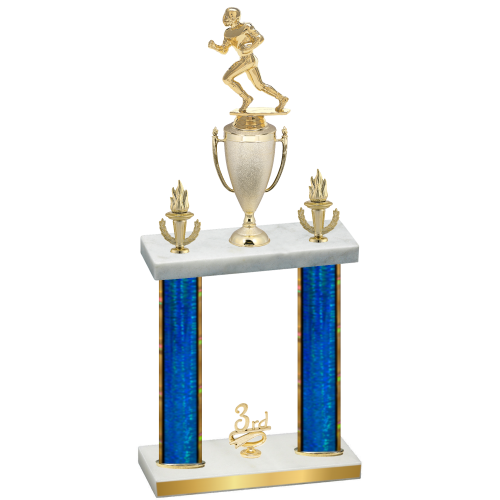 Double Blue Glacier Third Place Football Trophy