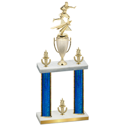 Double Blue Glacier Victory Flag Football Trophy
