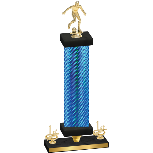 Premium Single Blue Carbon Fiber First Place Soccer Trophy