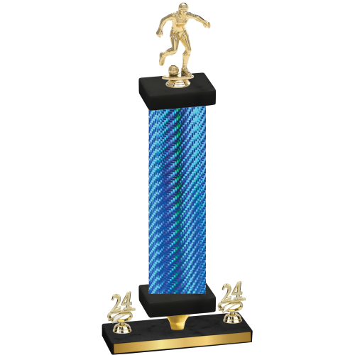 Premium Single Blue Carbon Fiber Year Soccer Trophy