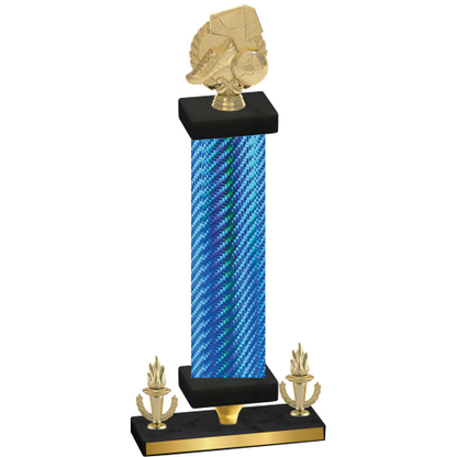Premium Single Blue Carbon Fiber Victory Soccer Trophy