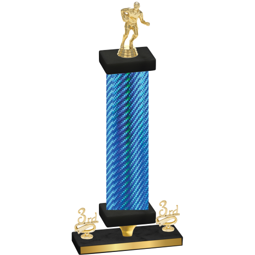 Premium Single Blue Carbon Fiber Third Place Rugby Trophy