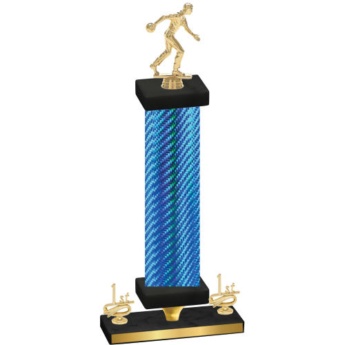 Premium Single Blue Carbon Fiber First Place Bowling Trophy