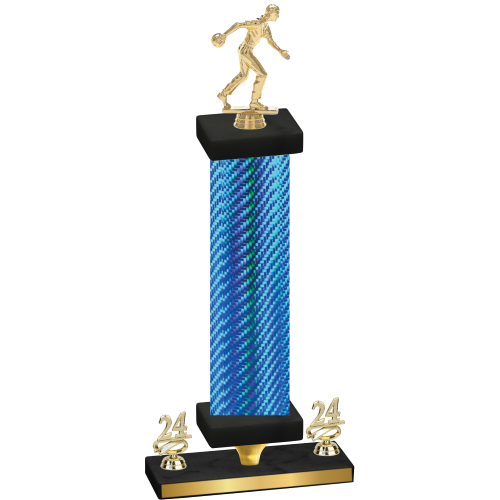 Premium Single Blue Carbon Fiber Year Bowling Trophy