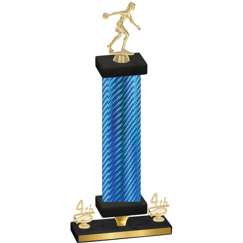 Premium Single Blue Carbon Fiber Fourth Place Bowling Trophy