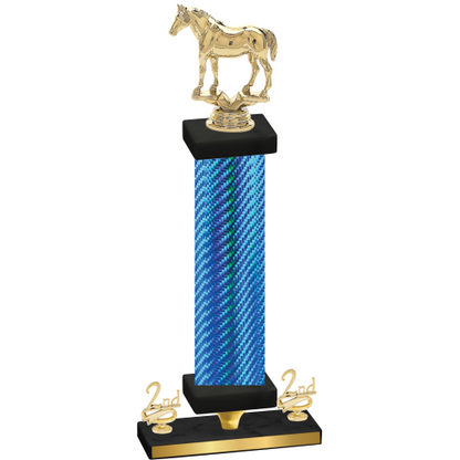 Premium Single Blue Carbon Fiber Second Place Horses Trophy