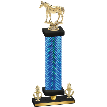 Premium Single Blue Carbon Fiber Victory Horses Trophy