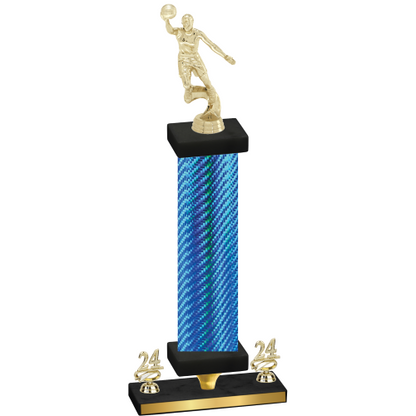 Premium Single Blue Carbon Fiber Year Basketball Trophy