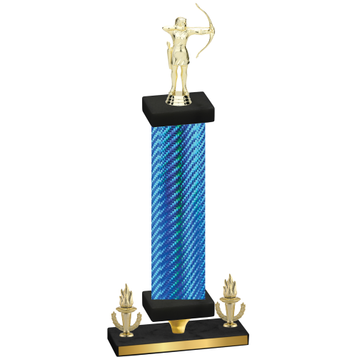 Premium Single Blue Carbon Fiber Victory Archery Trophy