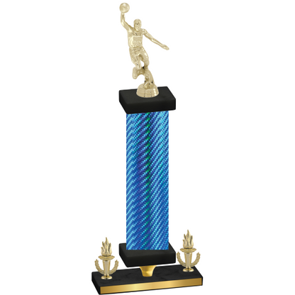Premium Single Blue Carbon Fiber Victory Basketball Trophy