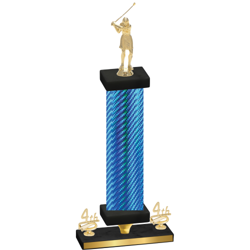 Premium Single Blue Carbon Fiber Fourth Place Golf Trophy