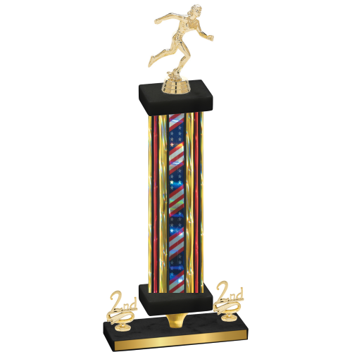 Premium Single Flag USA Second Place Running Trophy