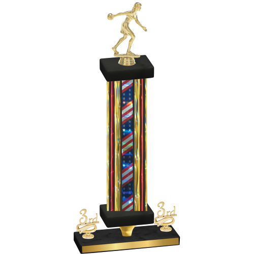 Premium Single Flag USA Third Place Bowling Trophy