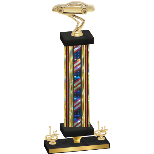 Premium Single Flag USA First Place Cars Trophy
