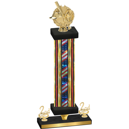 Premium Single Flag USA Second Place Baseball Trophy