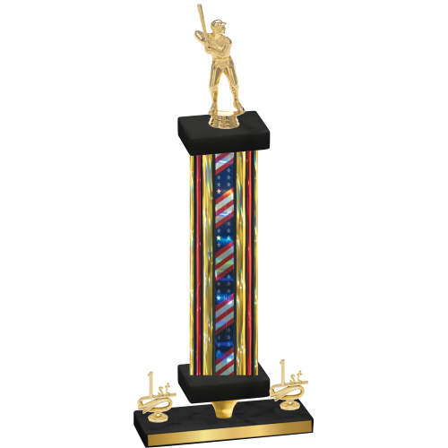 Premium Single Flag USA First Place Baseball Trophy