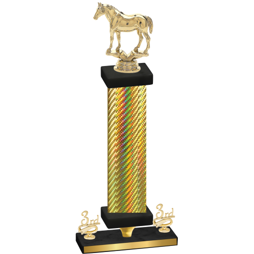 Premium Single Gold Carbon Fiber Third Place Horses Trophy