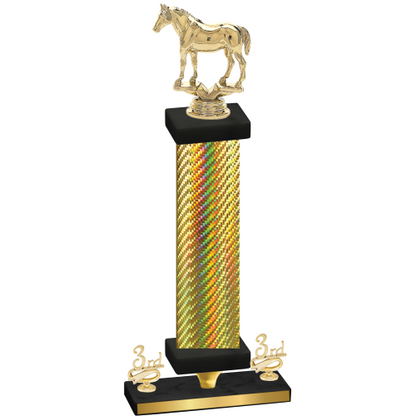 Premium Single Gold Carbon Fiber Third Place Horses Trophy