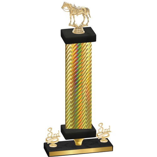 Premium Single Gold Carbon Fiber Third Place Horses Trophy