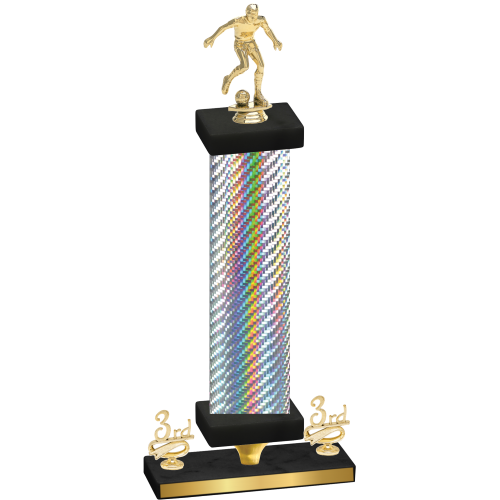 Premium Single Silver Carbon Fiber Third Place Soccer Trophy