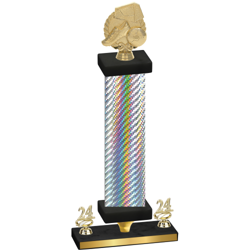 Premium Single Silver Carbon Fiber Year Soccer Trophy