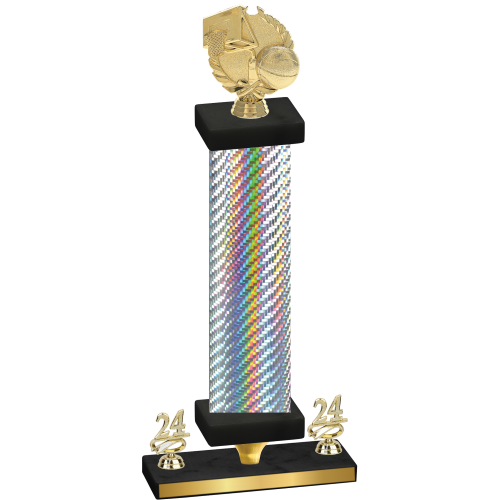 Premium Single Silver Carbon Fiber Year Basketball Trophy